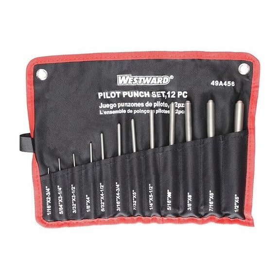 Westward Pilot Punch Set,Alloy Steel,12 Pc 49A456