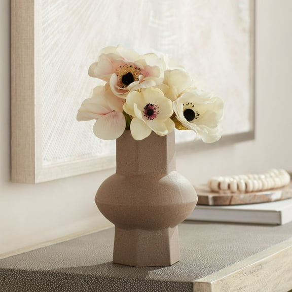 Dahlia Studios Emery 7 3/4" High Brown Modern  Ceramic Hexagonal Vase