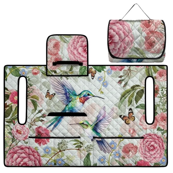 Xoenoiee Hummingbird Butterfly Flower Print Golf Cart Seat Covers, Golf Cart Seat Towel Blanket with 4 Front Pockets & Nonskid Bottom Fits for EZGO and More 2 Person Seats Golf Carts