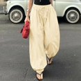 thumbnail image 4 of Womens Baggy Pleated Harem Pants Summer Elastic High Waisted Wide Leg Balloon Cotton Lounge Pants L, 4 of 9