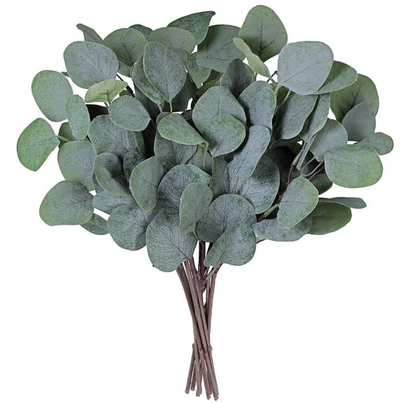 Holzlrgus 10 Pcs Fake Eucalyptus Leaves Stems Bulk Artificial Silver Dollar Eucalyptus Leaves Plant in Grey Green 11.8" Tall Wedding Greenery Artificial Greenery Holiday Greens Floral Arrangement