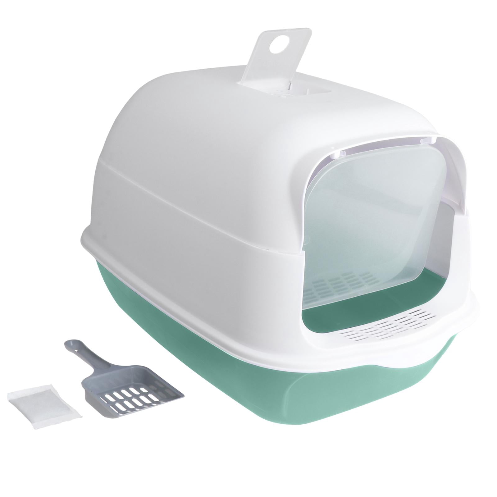 Hooded Cat Enclosed and Covered Cat Toilet Removable Kitten Potty Green