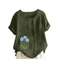 thumbnail image 3 of DDAPJ pyju Linen Tops for Women Dandelion Print Short Sleeve Tshirt Dressy Casual Summer Blouse Button Design Round Neck Tees Sales of Today Green XXXL, 3 of 5