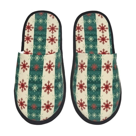 Balery Christmas Snowflakes Plaid Slient Indoor Furry Fleece Comfort House Shoes Soft Non-Slip Home Shoes Cotton slippers House Slippers-- Medium