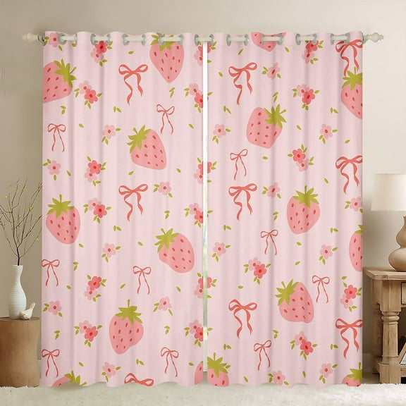 Strawberry 30%-50% Blackout Curtains Pink Bow Tie Curtains for Living Room 2 Panels (42Wx84L),Princess Silk Ribbon Curtains And Drapes Cute Bowknot Window Curtains