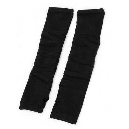 Sleeve Arm Warmers - Unique Bargains Lady Black Stretchy Fingerless Knitted Sleeve Arm Warmers Long Gloves Pair