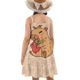 thumbnail image 2 of Uourmeti Toddler Girls Sleeveless Dress Hedgehog Print Causal Spaghetti Strap A Line Short Swing Dress Cute Spring Summer Clothes for Girls Sundress, 2 of 6