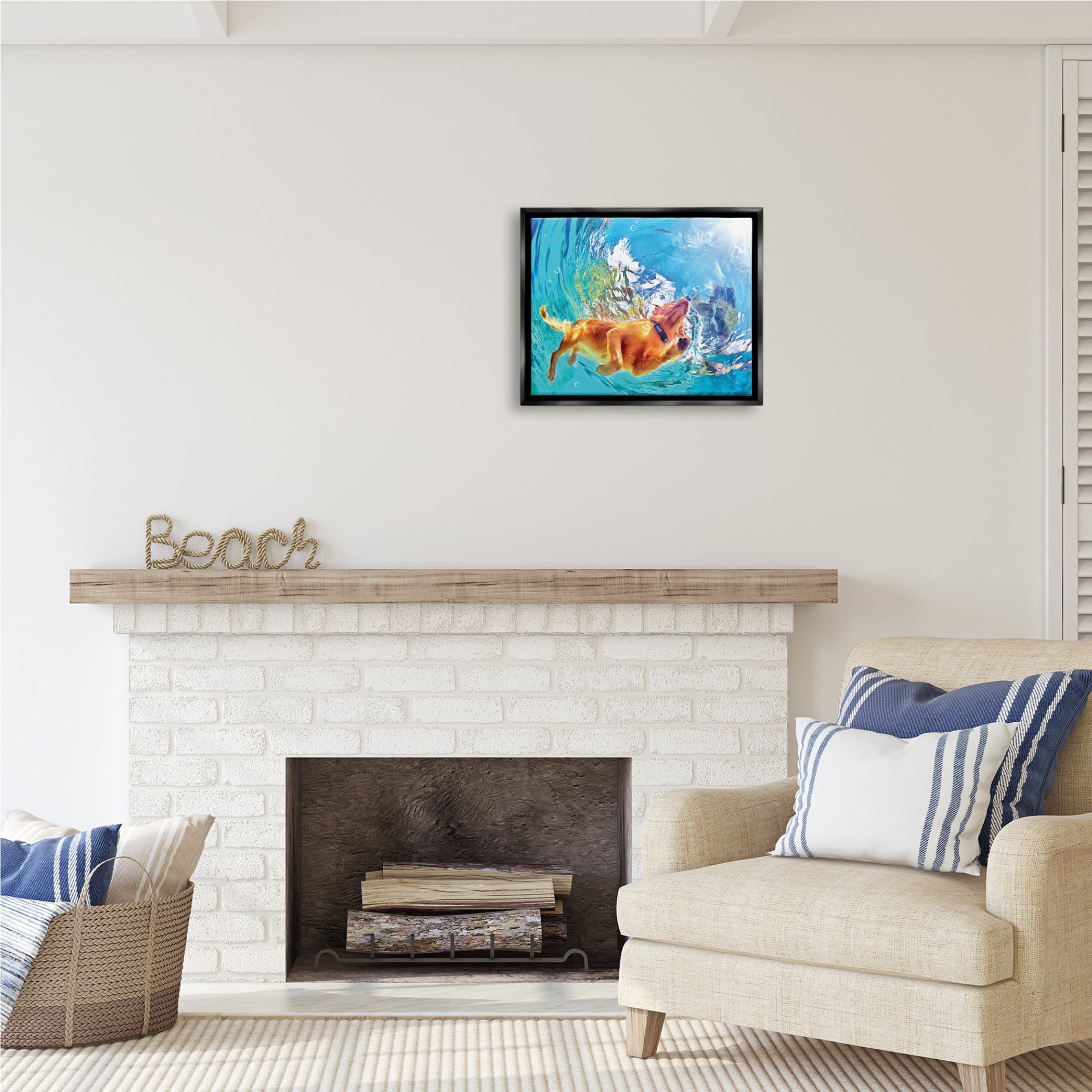 Stupell Industries Dog Swimming Underwater Animals & Insects Painting Black Floater Framed Art Print Wall Art, 21 x 17