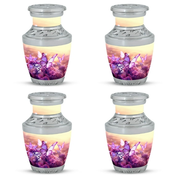 Purple Butterflies Urn for Human Ashes, Mini Ashse Keepsake Urn, Cremation Urns for Ashes Adult Male and Female, Small Funeral Keepsakes, Memorial Urns for Ashes of Loved Ones 3 Inch, 4pcs