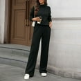 thumbnail image 6 of AINIYS Women's 2 Piece Outfits Sweater Set Wide Leg Pants High Neck Pullover Solid Color Sweater Sweatsuit Loungewear Fall Clothes Black XL, 6 of 8