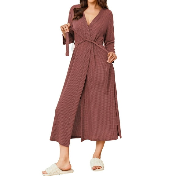 Ekouaer Women's Robe Long Waffle Knit Bathrobe Lightweight Soft Kimono Robes Loungewear