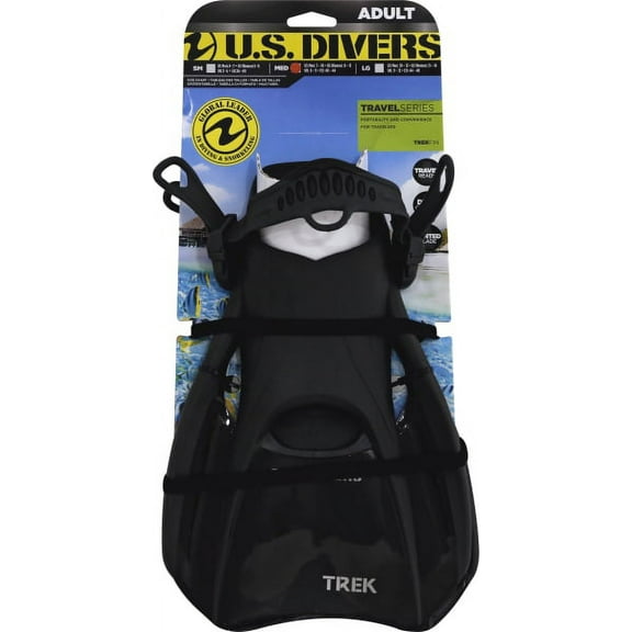 US Divers Travel Series Adult Unisex Trek Swim Fins, Black, Size Medium