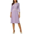 thumbnail image 2 of INSPIRE CHIC Women's A-Line Dress Contrast Color Wear-to-Work Tweed Trim Dresses L Purple, 2 of 5