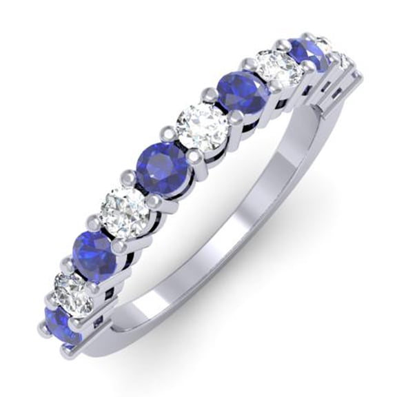 1.00 Carat (ctw) 10K White Gold White Diamond & Blue Sapphire Stackable Wedding Band 1 CT