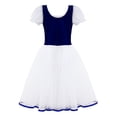 thumbnail image 4 of iEFiEL Kids Girls Ballerina Short Sleeve Lace Up Ballet Dance Tutu Dress Velvet Gymnastic Modern Navy Blue L, 4 of 7