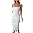 thumbnail image 2 of Dresses Plus Size Ladies Solid Color Elastic Splicing Fashion Pleated Slim Strappy Dress Plus Size Dress White S, 2 of 5