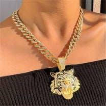 Punk Hip Hop Iced Out Crystal Tiger Pendant Necklace Chunky Miami Cuban Link Chain Necklace Zircon Choker For Women Men Jewelry