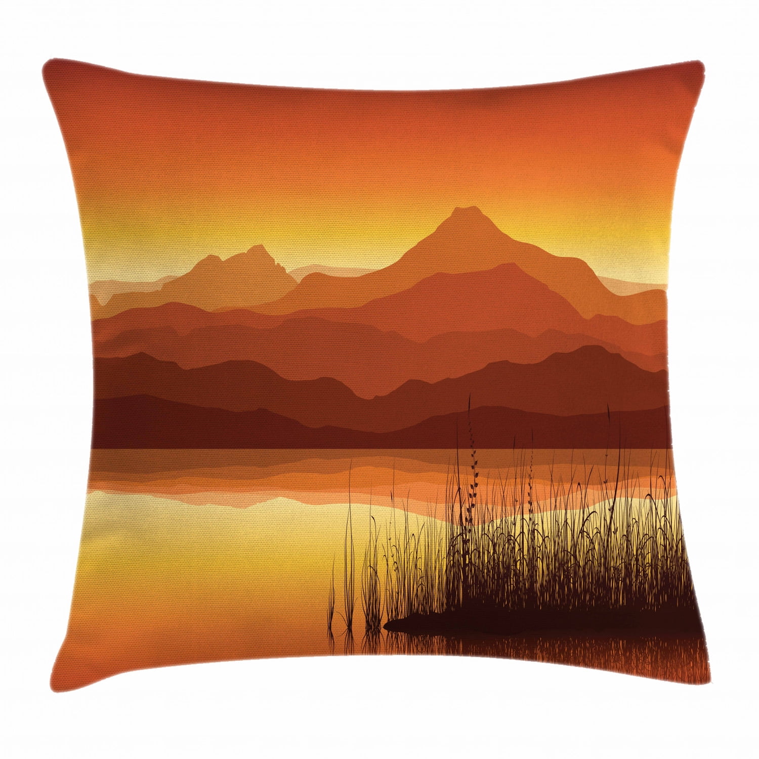 Lake Throw Pillow Cushion Cover, Abstract Landscape with Huge Mountains