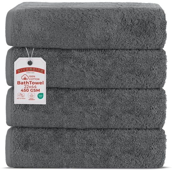 RIVERSIDE Cotton Bath Towels 22 x 44 Set of 4 Soft 450 GSM Quick Dry and Lightweight for Bathroom Spa - Gray