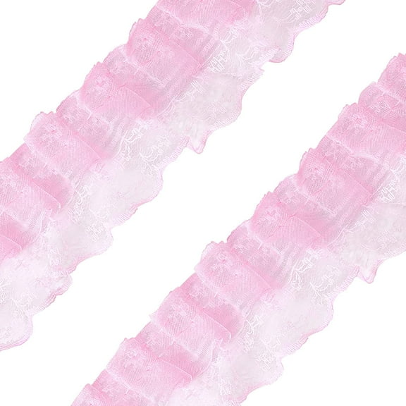 20 Yards 2-Layer Pink Pleated Organza Lace Ribbon Gathered Mesh Chiffon Fabric Lace Applique Tulle Trimming