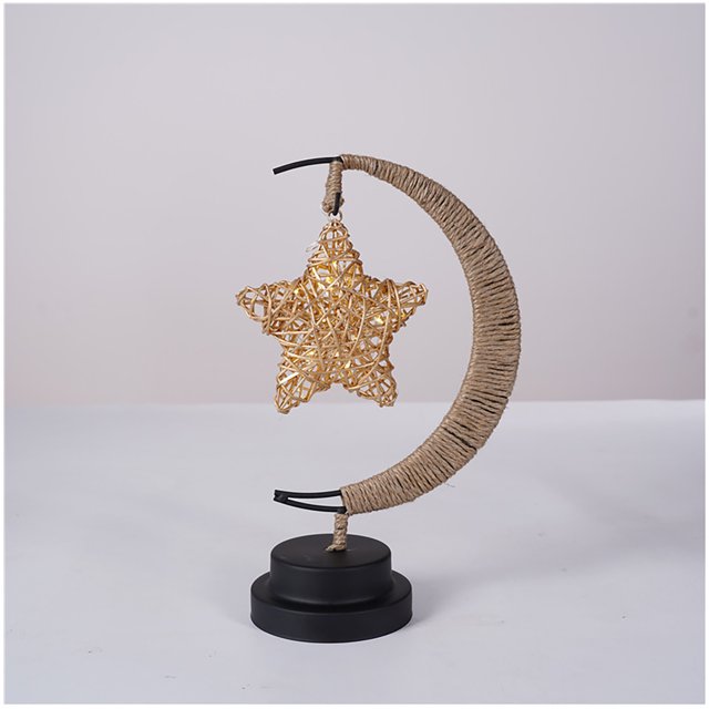 Pompotops LED Decorative Lamp Hand Wound Hemp Rope Copper Wire Lamp Cane Star Shaped Lamp Iron Moon Lamp Clearance