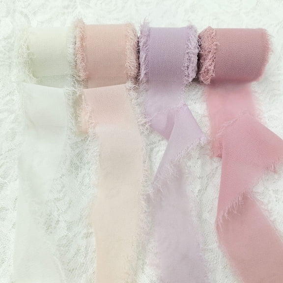 Tivamiko Torn Edge Ribbon, Chiffon & Satin Floral Wrap, Purple Series, 4 Color Set, 1.5 Inch x 16 Feet Each
