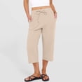 thumbnail image 5 of Capri Pants for Women Palazzo Pants Casual Petite Pull on Wide Leg Trousers with Pockets Summer High Waisted Drawstring Pants Khaki L, 5 of 6