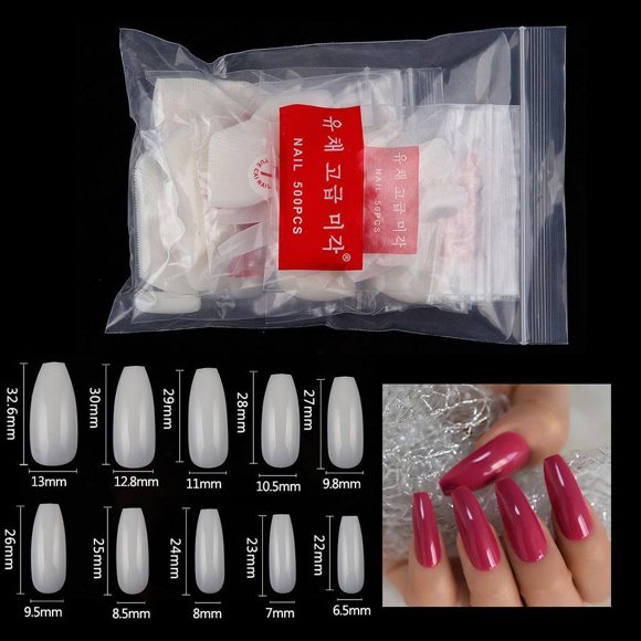 Uñas Postizas Salvador 500 Piezas Transparentes Varios Tamaños