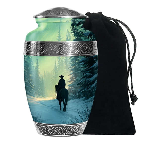 YATSKIA Cowboy in Winter Woods Large Memorial Urns for Human Ashes Adult Man, Decorative Cremation Urn for Ashes for Women, (200 Cubic, Large 10 Inch)
