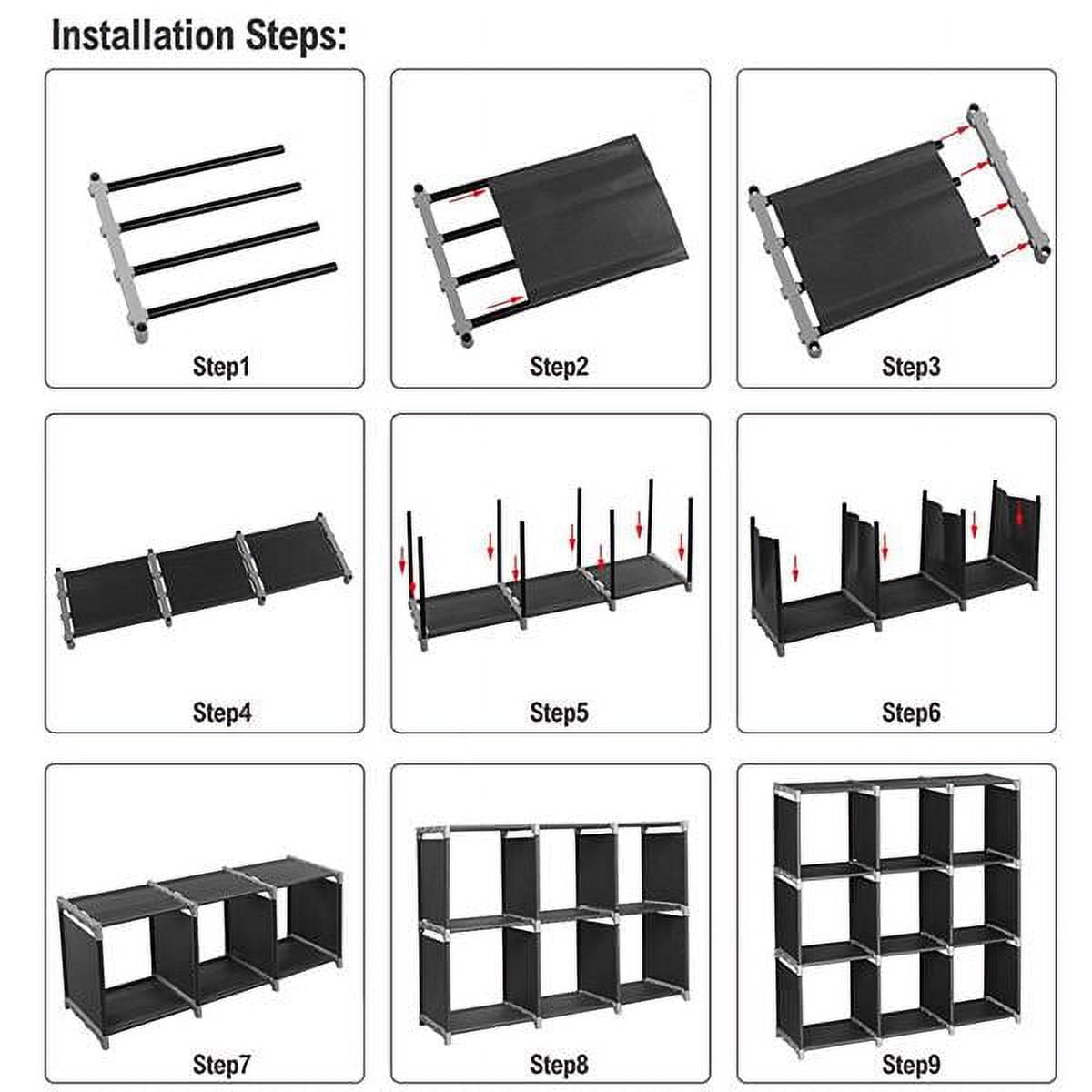 Black 3-Tier 9-Cube Storage Organizer - Steel & Waterproof Fabric Shelves for Bathroom, Kitchen, Office