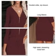thumbnail image 4 of Vestido con capucha de manga larga estilo vino tinto, informal, con escote en V, cierre de cremallera y cordón en la cintura para mujer, 4 of 5