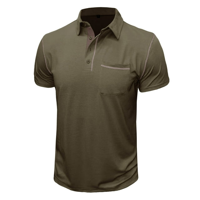 Dvkptbk Hommes Manches Courtes Uni Décontracté Mode Col Rabattu Chandail Boutons T-Shirt Blouse en Liquidation