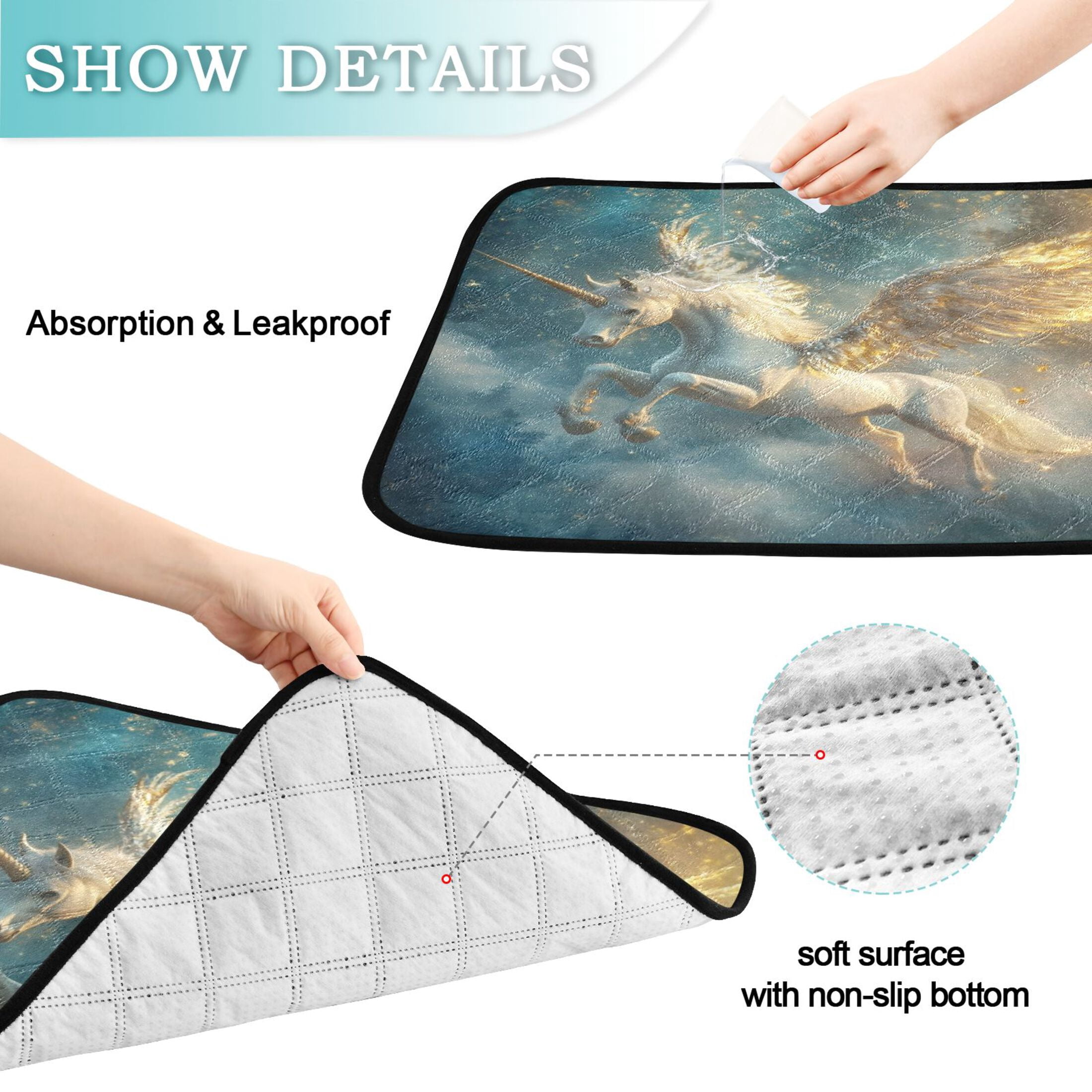 Qxltty Starry Sky Pegasus Cat litter Pads Pet Set of 3 Diaper Mats Center Anti-leakage Layer Absorbent Soft and Comfortable