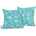 thumbnail image 2 of Summer Teal Pillow Covers 18x18 Inch Set of 2 Nautical Coastal Coral Starfish Seashell Throw Pillow Covers Beach Cotton Linen Square Cushion Case for Sofa Bed Couch Indoor Outdoor Home Decor, 2 of 6