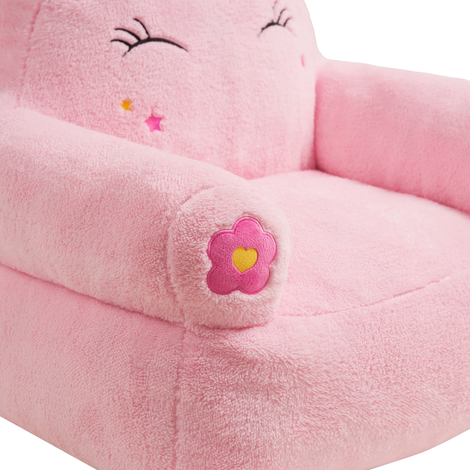 Lounge & Co Kids Unicorn Large Foam Filled Bean Bag Chair, Pink Plush, 25" W x 20" D x 23" H