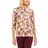 JM Collection Women's Printed Pleated-Back Blouse Purple Size Small