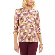 JM Collection Women's Printed Pleated-Back Blouse Purple Size Small