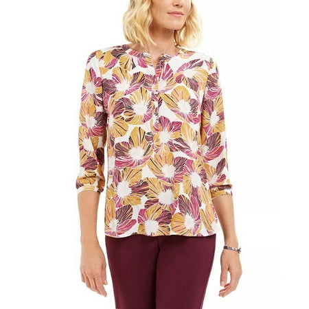 JM Collection Women's Printed Pleated-Back Blouse Purple Size Small