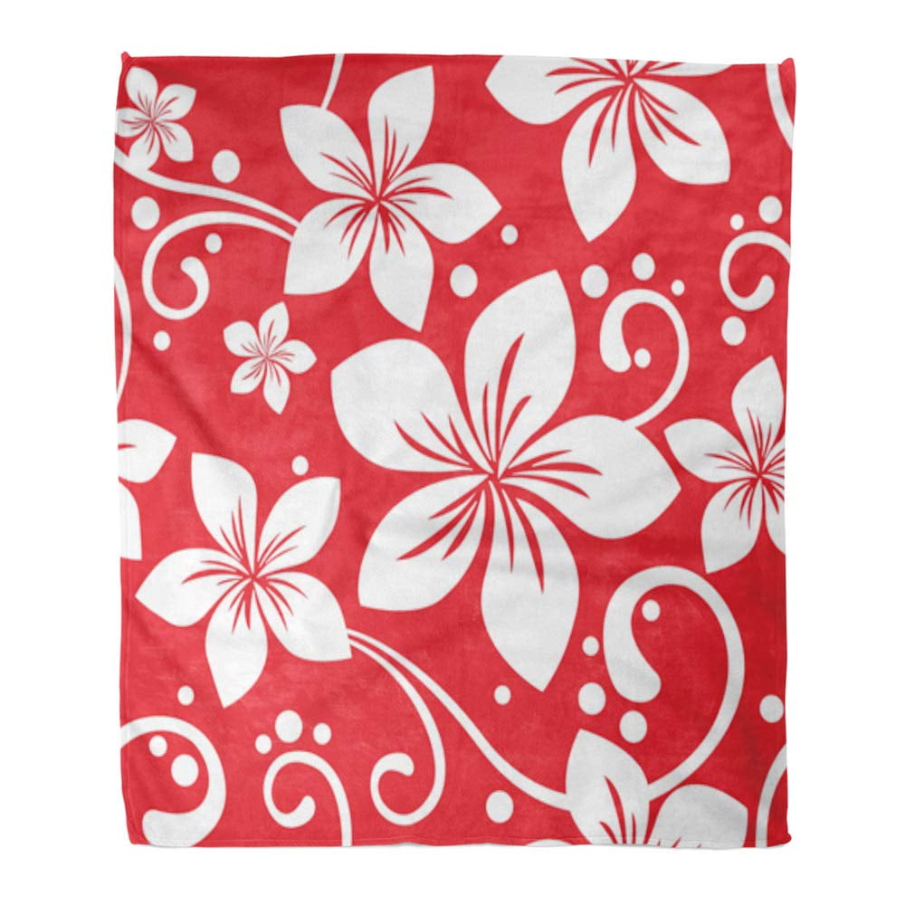 ASHLEIGH Throw Blanket Warm Cozy Print Flannel Red Flower Hawaiian