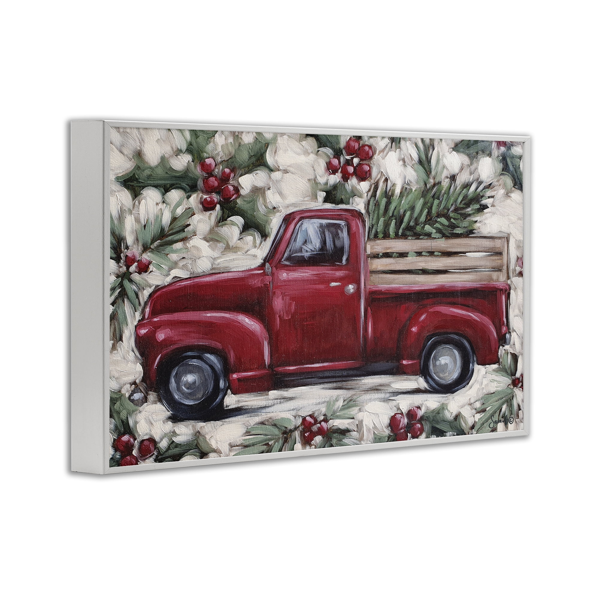 Stupell Industries Pickup & Festive Holly Holiday Painting White Framed Art Print Wall Art, 24 x 16