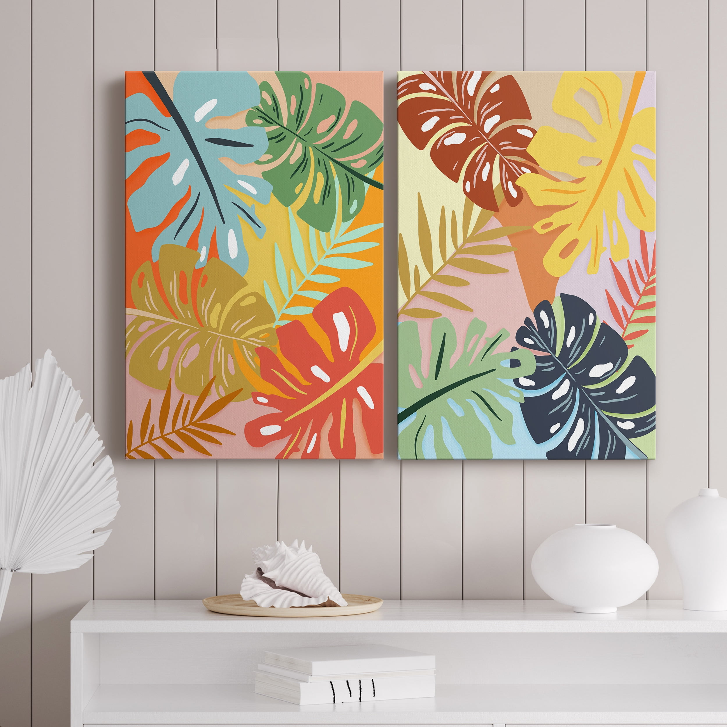 Tropical Foliage I Premium Gallery Wrapped Canvas - Ready to Hang - Set of 2 - 40 x 60 Each
