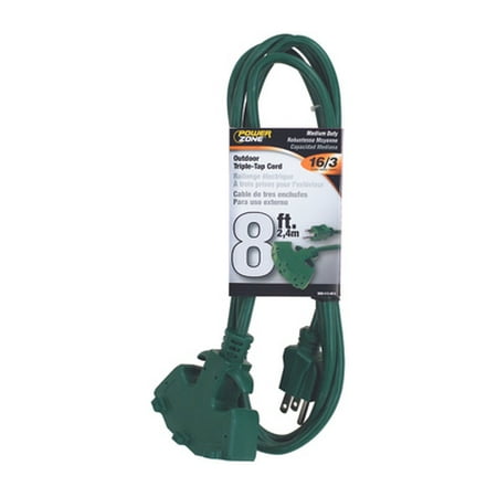 

Power Zone ORY605608 8 Foot Outdoor Extension Cord 3 Outlet 16/3 Green