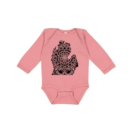 

Inktastic Michigan Silhouette Mandala Gift Baby Boy or Baby Girl Long Sleeve Bodysuit