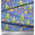 thumbnail image 3 of Soimoi Blue Cotton Poplin Fabric Gifts & Christmas Tree Print Fabric by Yard 56 Inch Wide, 3 of 3