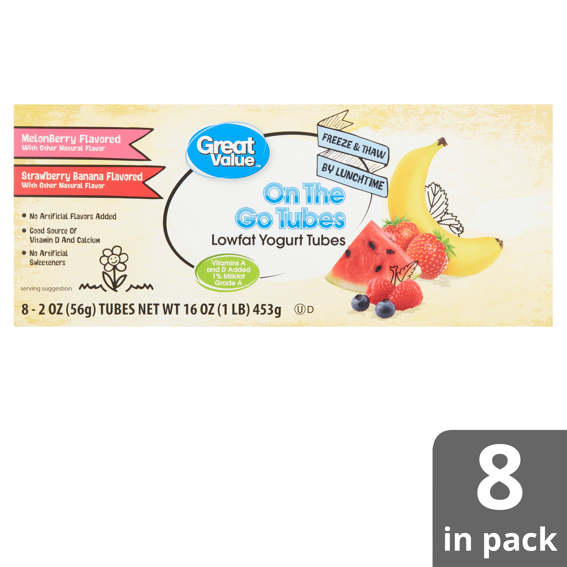 Great Value On The Go Tubes Lowfat Yogurt Tubes 2 Oz 8 Count Walmart Com Walmart Com