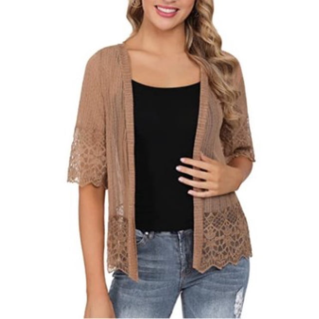 Txlixc - Bolero transparente de manga corta con parte delantera abierta para mujer, color sólido Txlixc Sexy