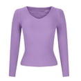 thumbnail image 5 of Kaemgyyd Women's Ribbed T Shirts V Neck Slim Tight Basic Pullover Knit Solid Color Long Sleeve Layering Tee Tops, 5 of 5