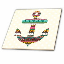 3dRose, Tribal pattern anchor in yellow and turquoise teal green on polka dots - nautical marine sea theme, 12 Inch Ceramic Tile