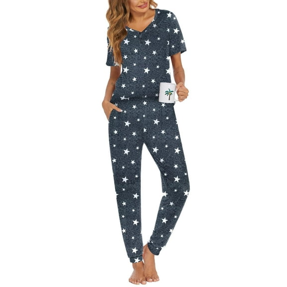Ekouaer Pajamas for Women Set 2 Piece Lounge Set Short Sleeve Pjs Joggers Long Pants Sleepwear with Pockets
