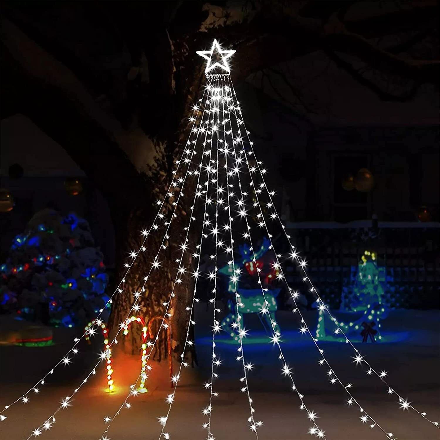 350LED Waterfall String Light Christmas Tree Topper Star Xmas Hanging